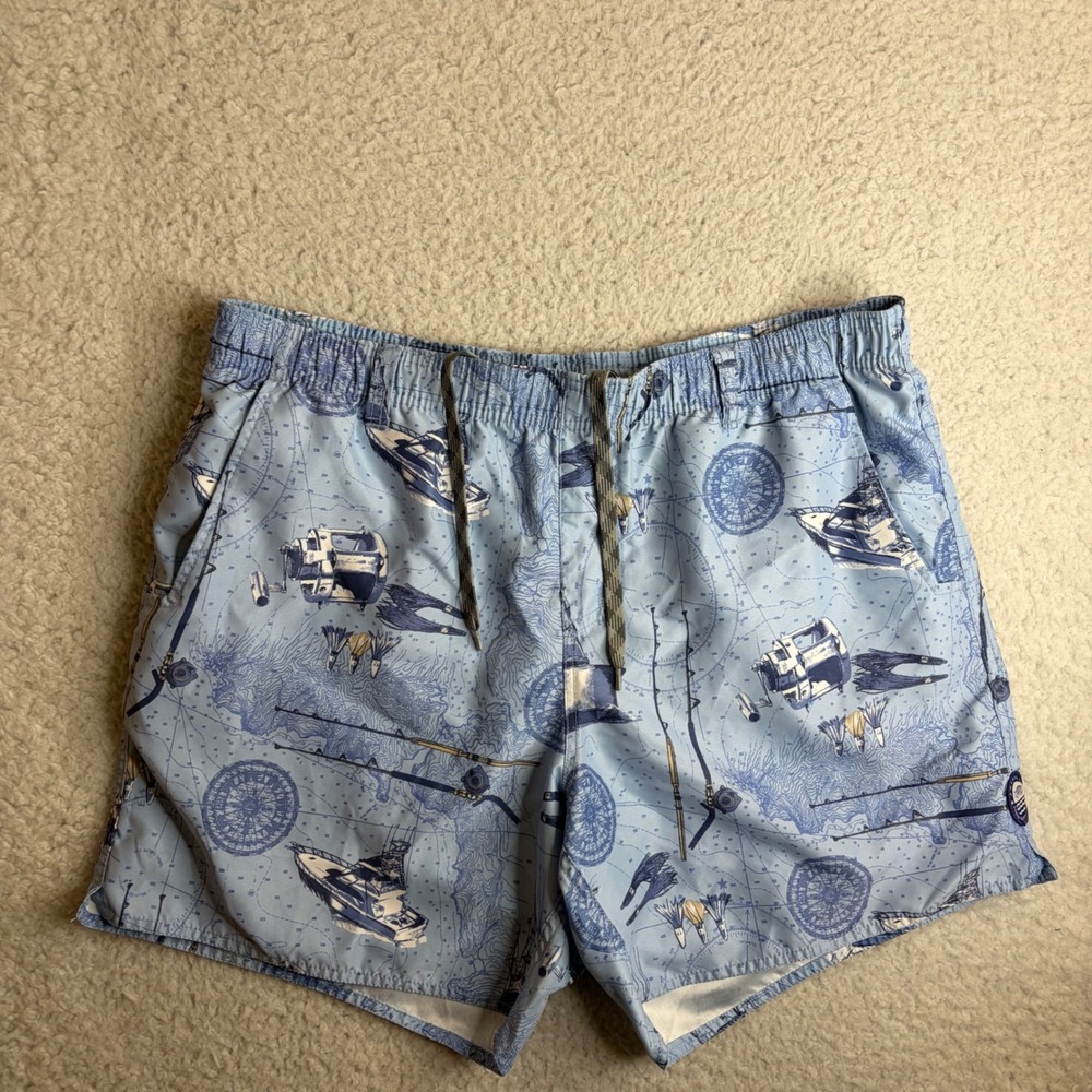 AFTCO American Fishing Tackle boatbar Men Blue Nautical Fishing Map Shorts Large